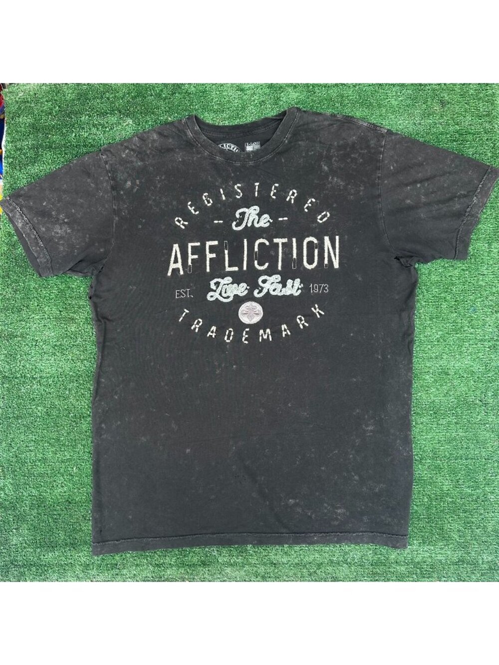 Vintage Y2K Affliction Live Fast Acid Wash T-Shirt Black XL Grunge Goth Punk